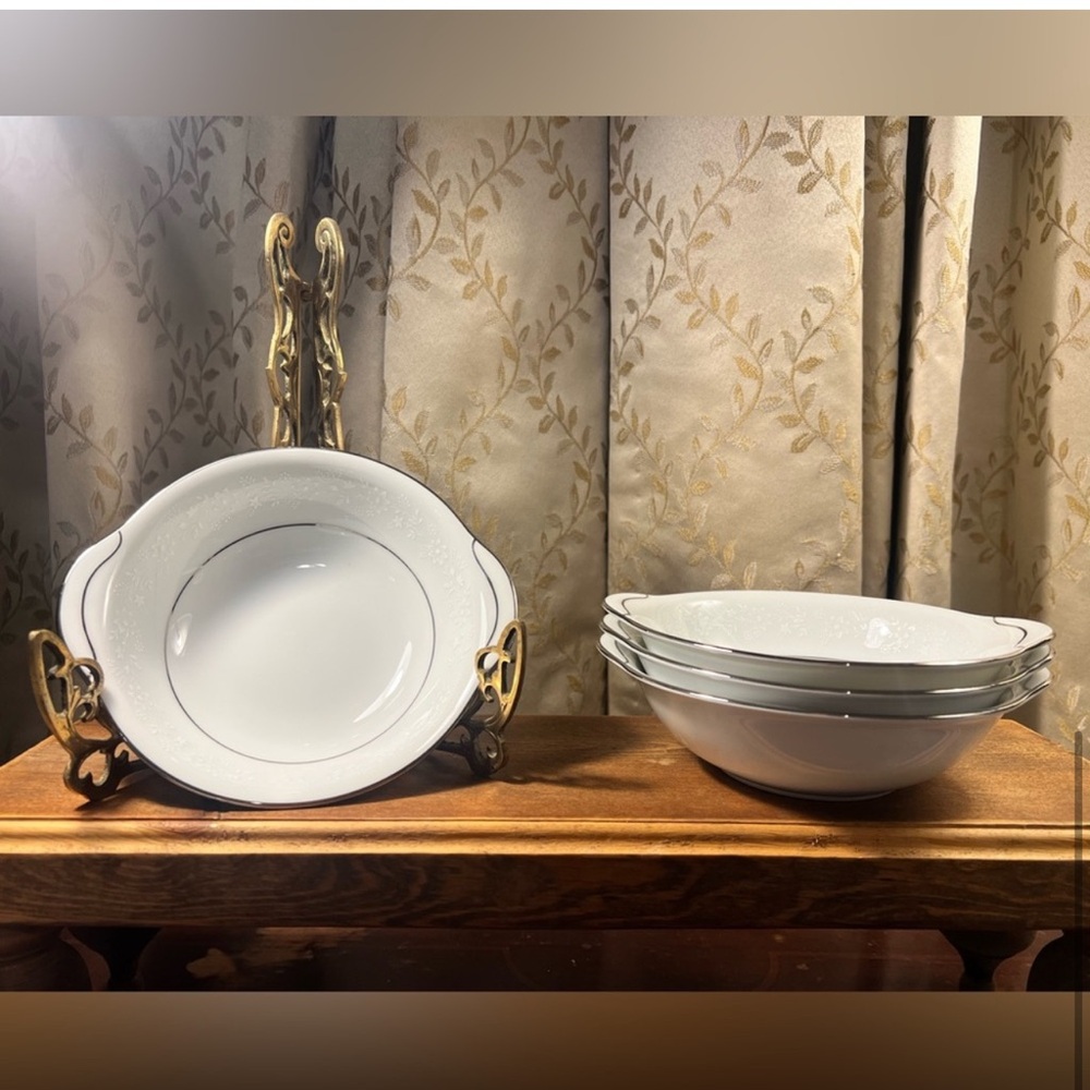 (4) Noritake Buckingham 6438 Platinum Trim Lugged Cereal Bowls Japan 6.5” #2